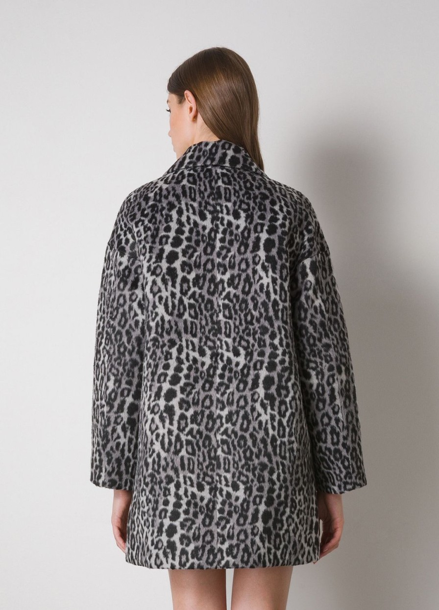 Habillement LES COPAINS Manteaux | Manteau En Laine Melangee Motif Animalier Nero