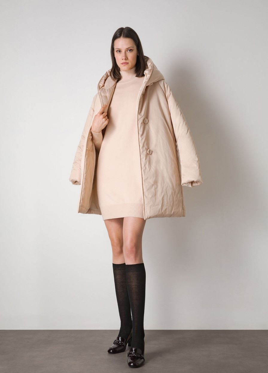 Habillement LES COPAINS Robes Courtes | Robe Courte Avec Col Montant En Maille Beige