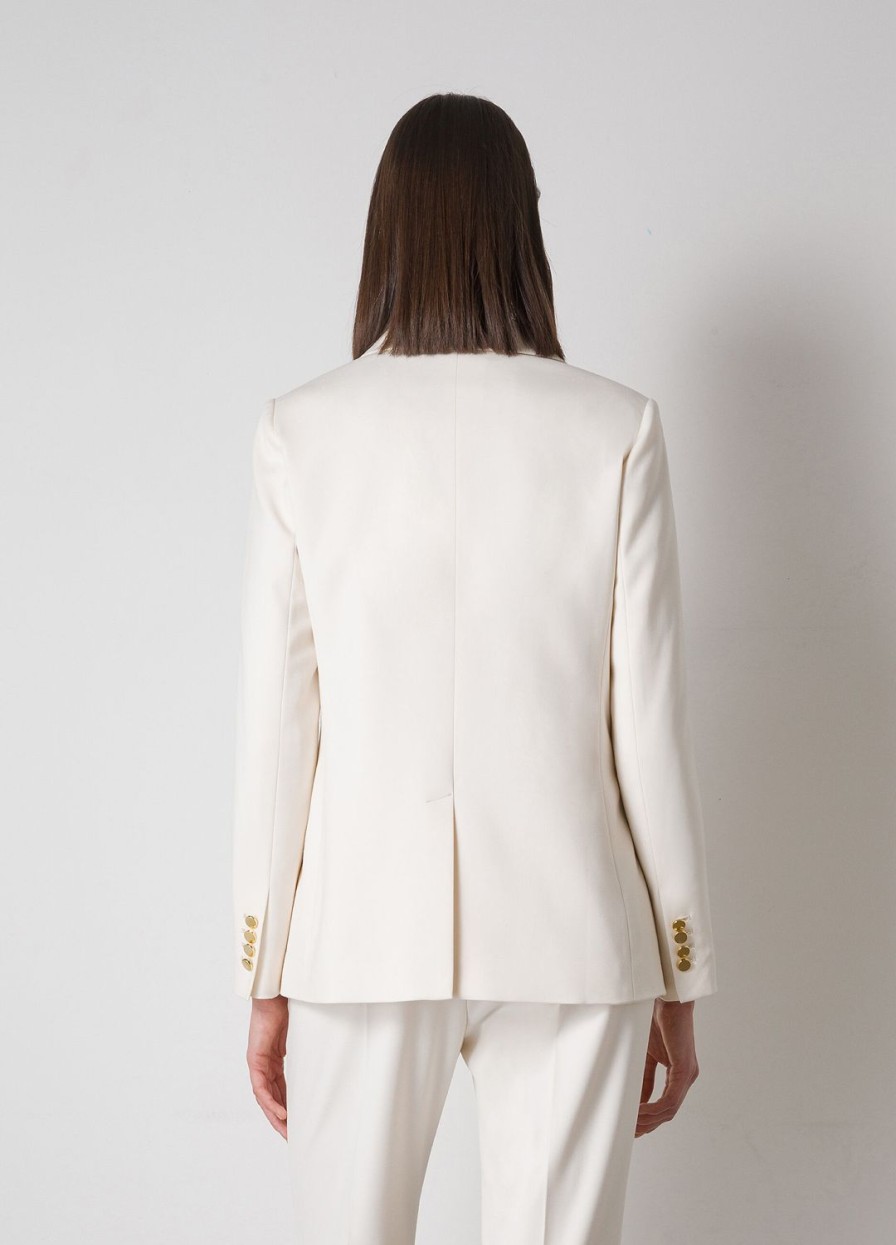 Habillement LES COPAINS Blazers | Blazer Blanc Laiteux Croise Biancolatte