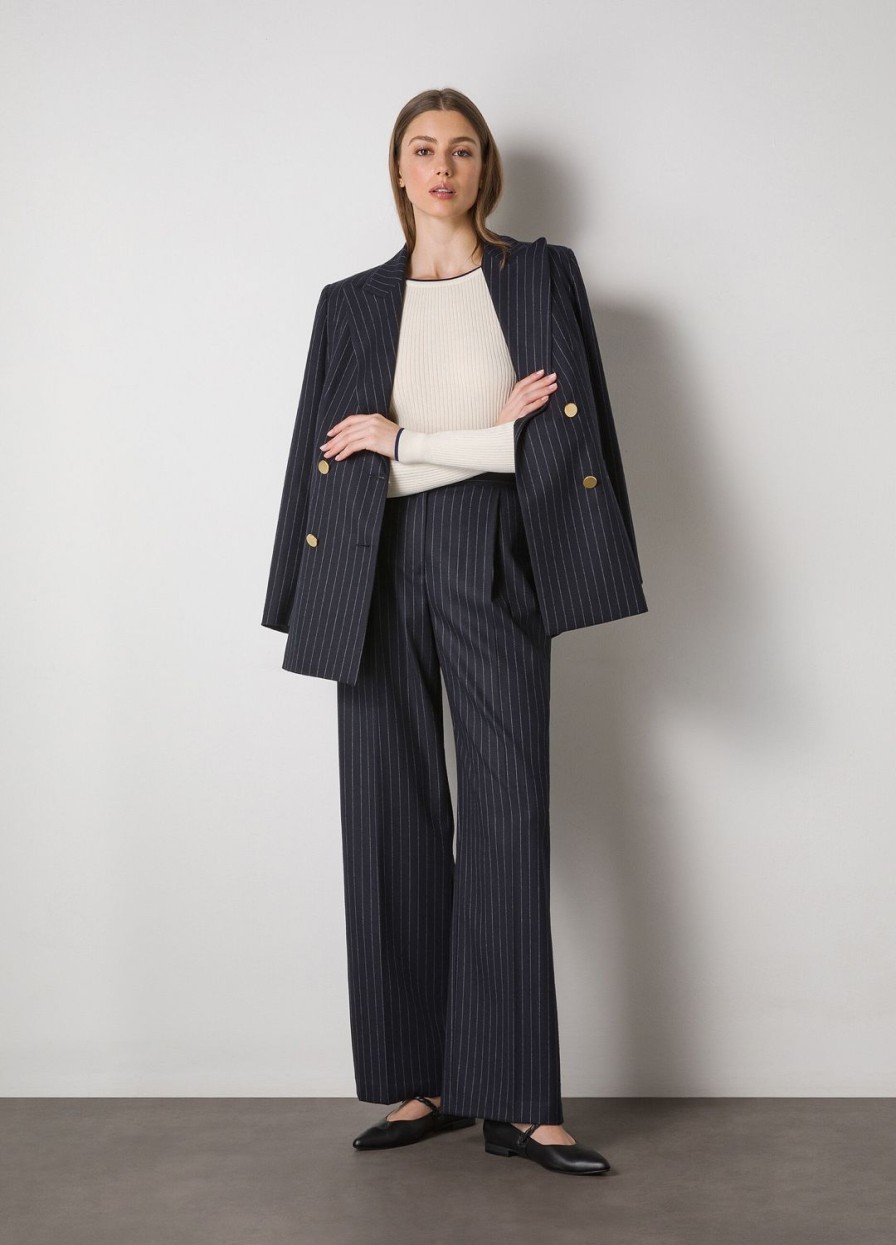 Habillement LES COPAINS Pantalons Palazzo | Pantalon Palazzo A Rayures Blunavy