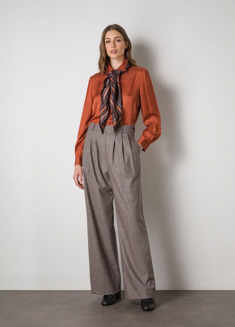 Habillement LES COPAINS Pantalons Wide Flare | Pantalon Wide Flare En Laine Melangee Marronechiaro