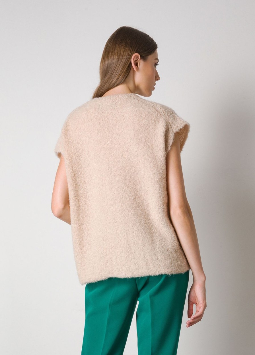 Habillement LES COPAINS Debardeurs | Gilet En Maille En Laine Mohair Melangee Beigechiaro