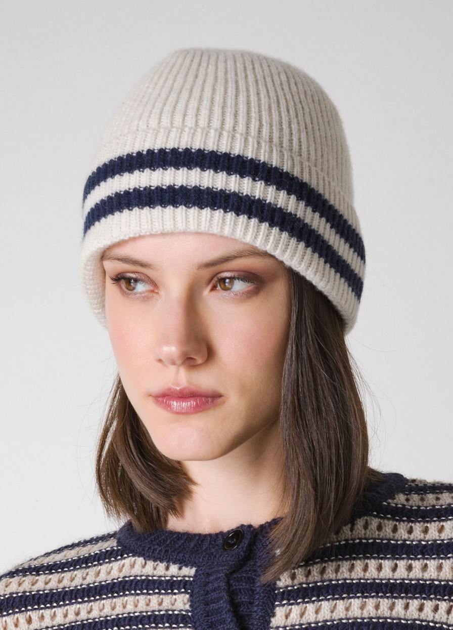 Accessoires LES COPAINS | Bonnet Beanie En Cachemire Melange Bianco