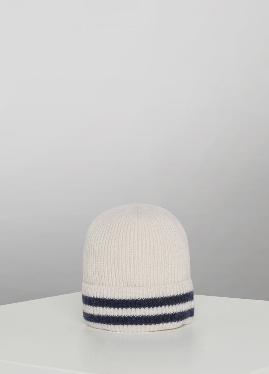 Accessoires LES COPAINS | Bonnet Beanie En Cachemire Melange Bianco