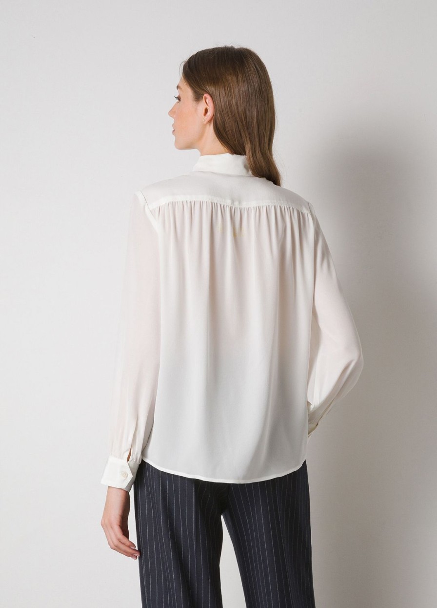 Habillement LES COPAINS Chemisiers | Blouse En 100 % Soie Biancogesso