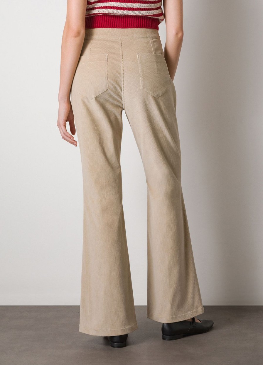 Habillement LES COPAINS Pantalons Wide Flare | Pantalon Beige Pale En Velours Cotele Flare Fit Beigechiaro