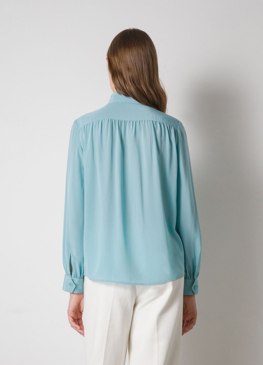 Habillement LES COPAINS Chemisiers | Blouse En 100 % Soie Azzurroceleste