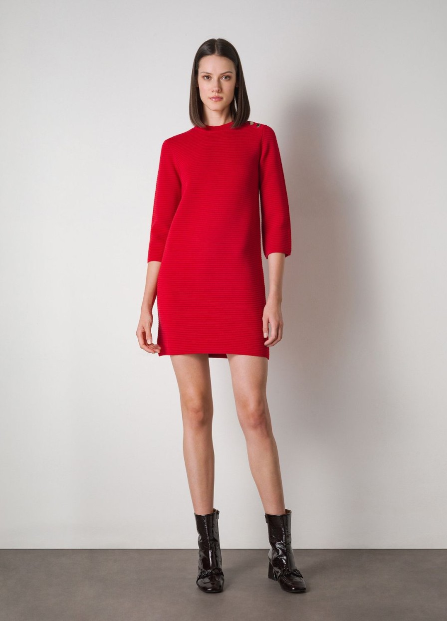 Habillement LES COPAINS Robes Courtes | Robe Courte En Laine Melangee Merinos Rosso