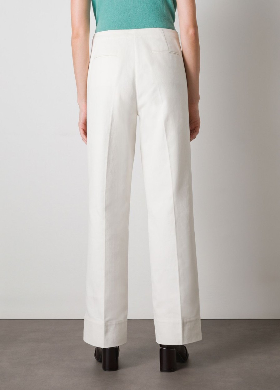 Habillement LES COPAINS Pantalons Palazzo | Pantalon Palazzo En Twill 100 % Coton Bianco