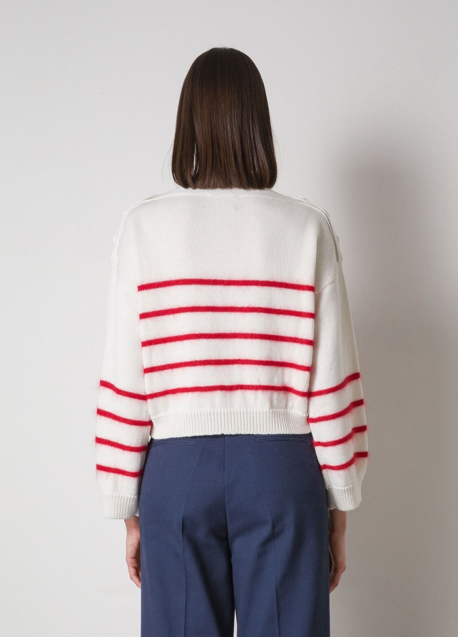 Habillement LES COPAINS Tricots | Pull Raye En Laine Vierge Melangee Biancorosso