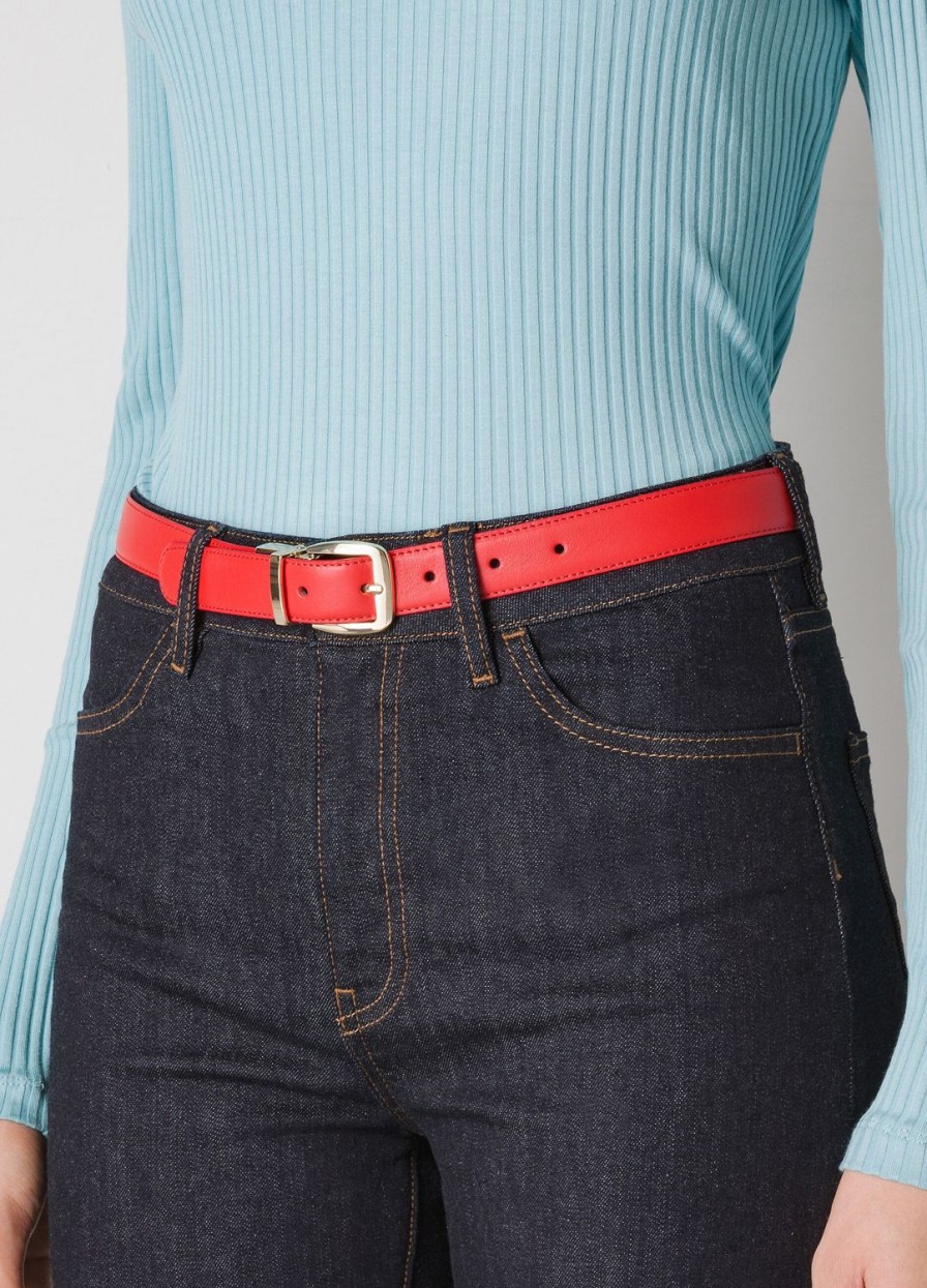 Accessoires LES COPAINS | Ceinture En Cuir Veritable Rosso