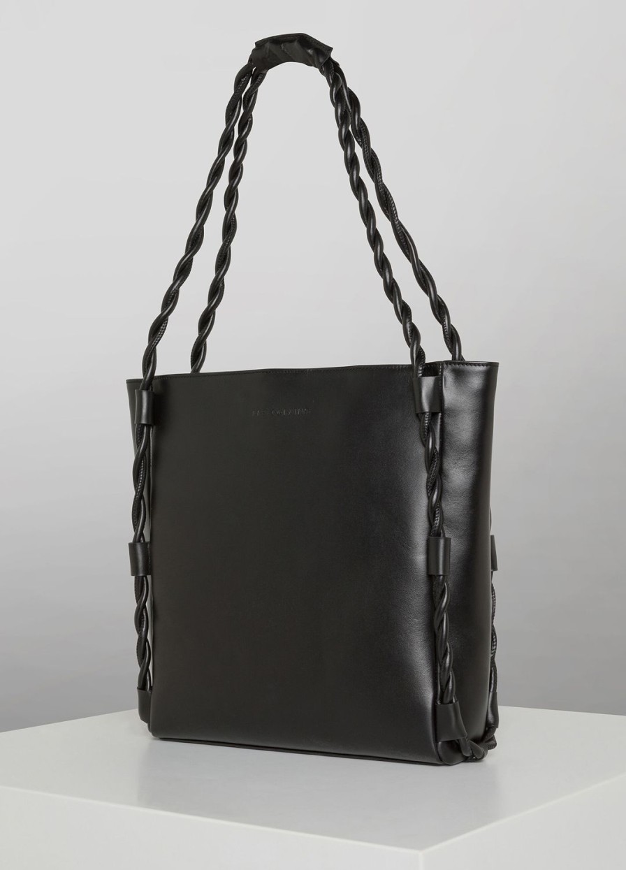 Accessoires LES COPAINS Sacs Portes Epaule | Sac D'Epaule Tote Bag Noir En Cuir Veritable Nero