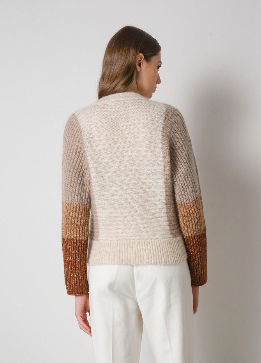 Habillement LES COPAINS Cardigans | Cardigan En Maille En Laine Melangee Et Lurex Beige