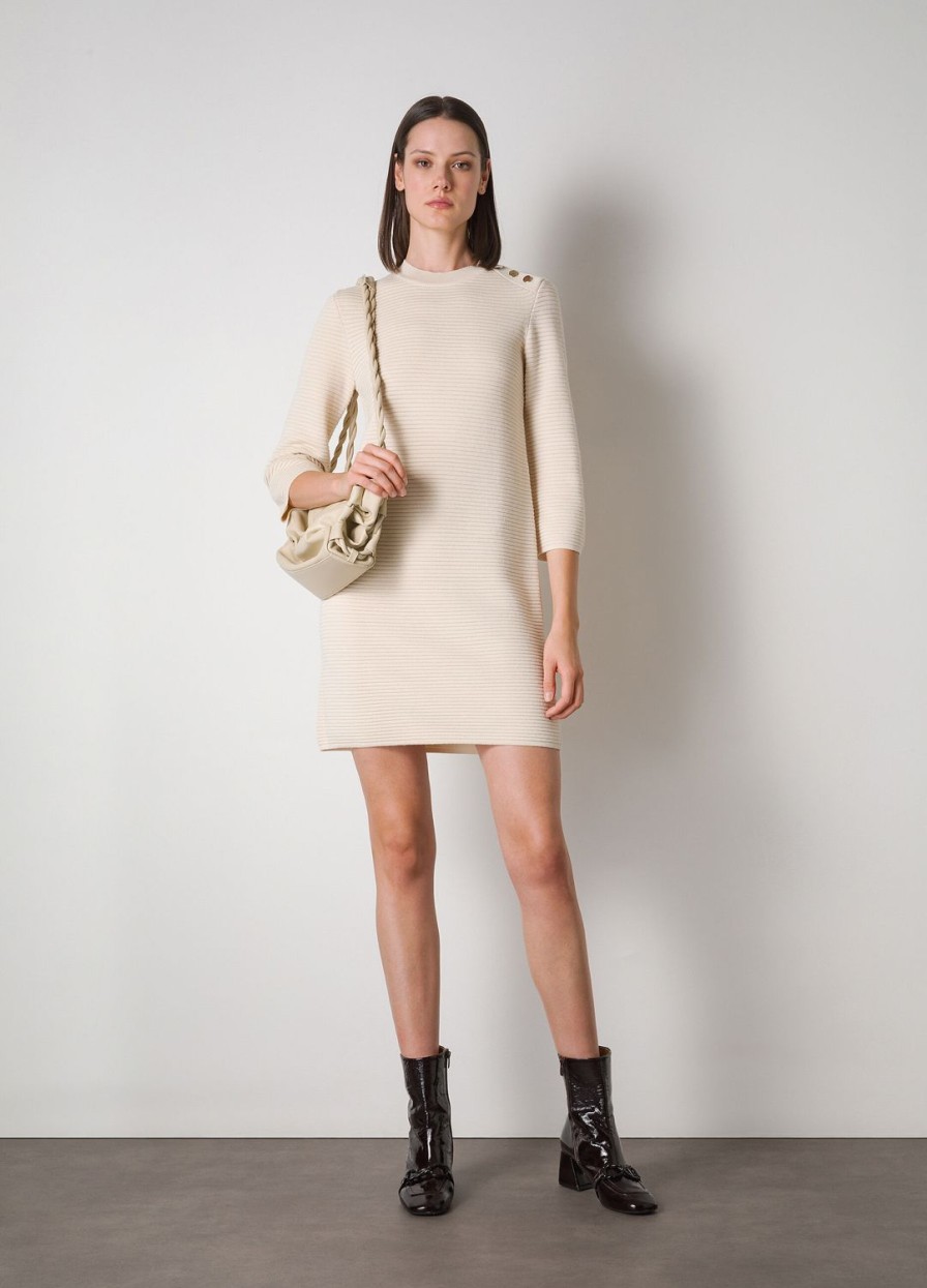 Habillement LES COPAINS Robes Courtes | Robe Courte En Laine Melangee Merinos Beige