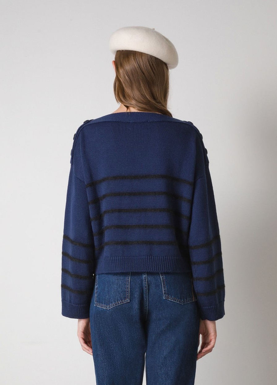 Habillement LES COPAINS Tricots | Pull Raye En Laine Vierge Melangee Bluscuro