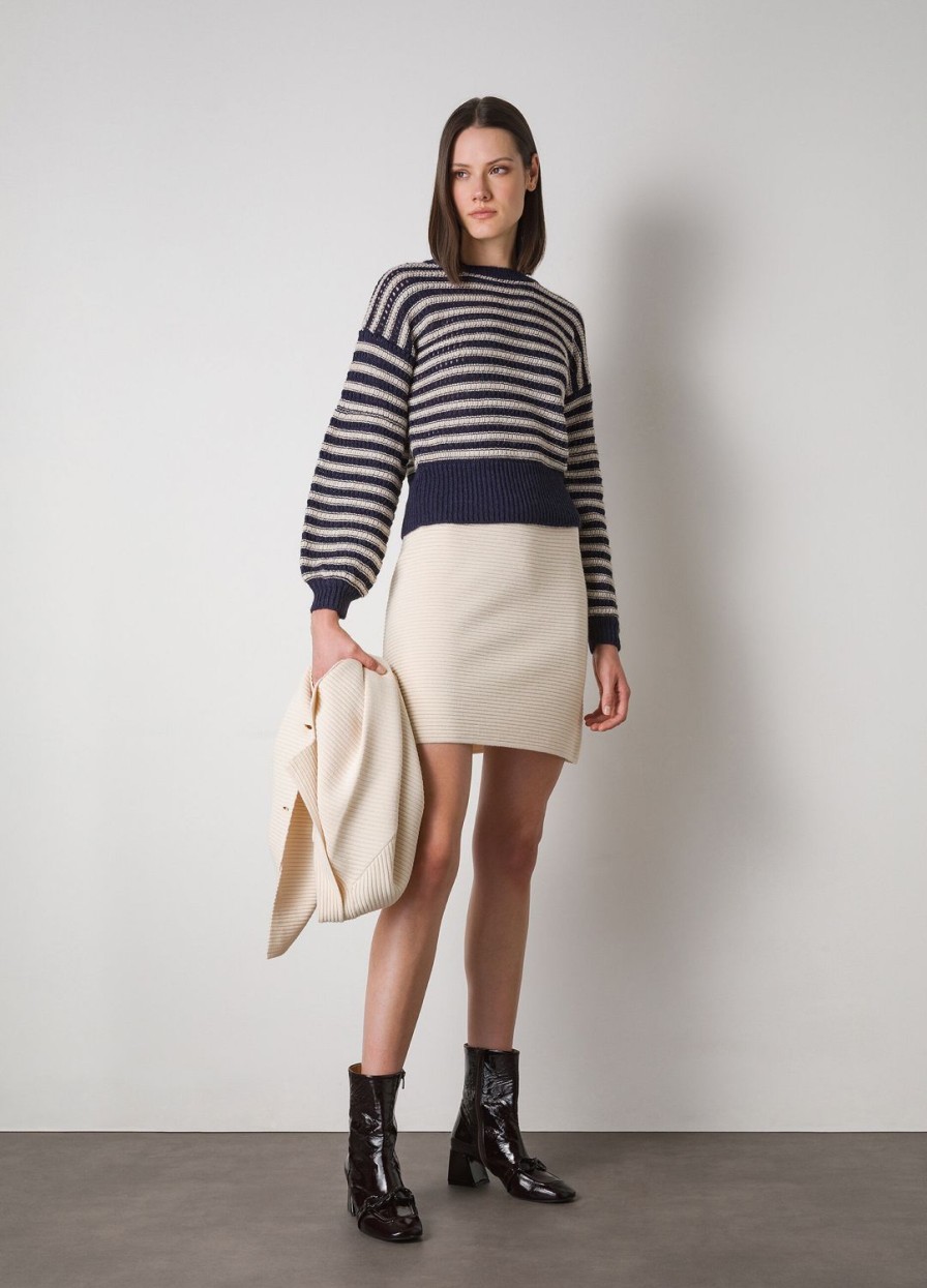 Habillement LES COPAINS Tricots | Pull A Col Rond En Maille En Laine Melangee D'Alpaga Blubeige