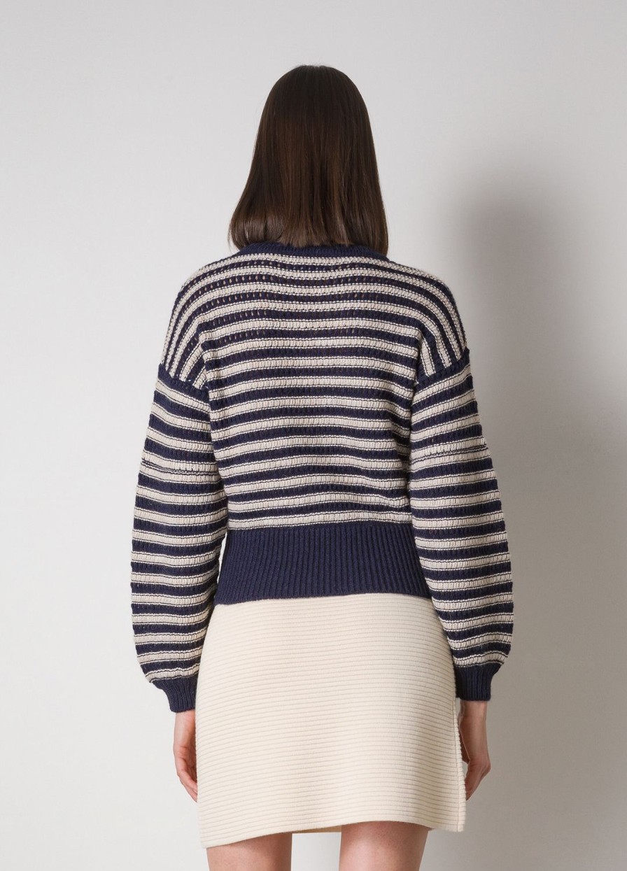 Habillement LES COPAINS Tricots | Pull A Col Rond En Maille En Laine Melangee D'Alpaga Blubeige