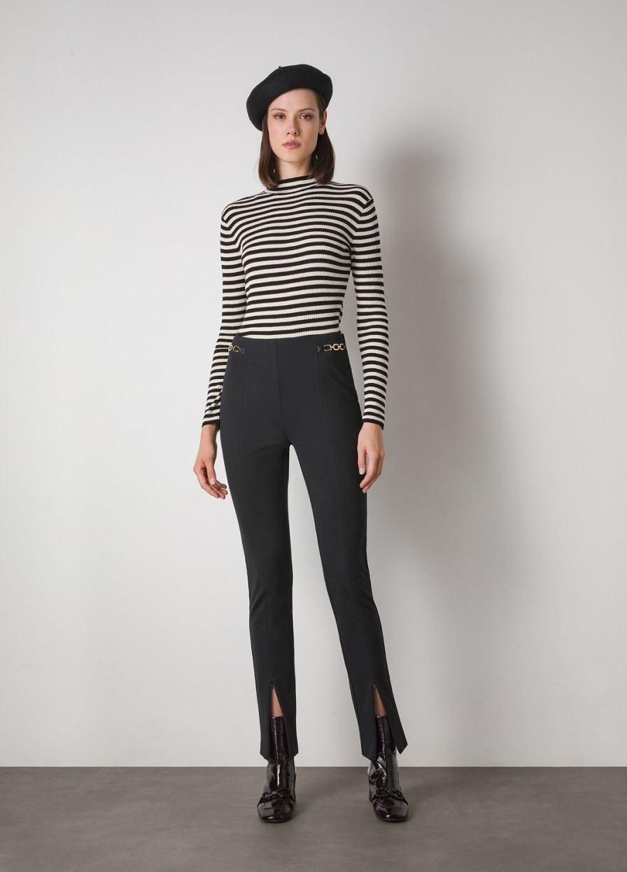 Habillement LES COPAINS Pantalons Skinny | Pantalon En Tissu Stretch A Taille Haute Nero