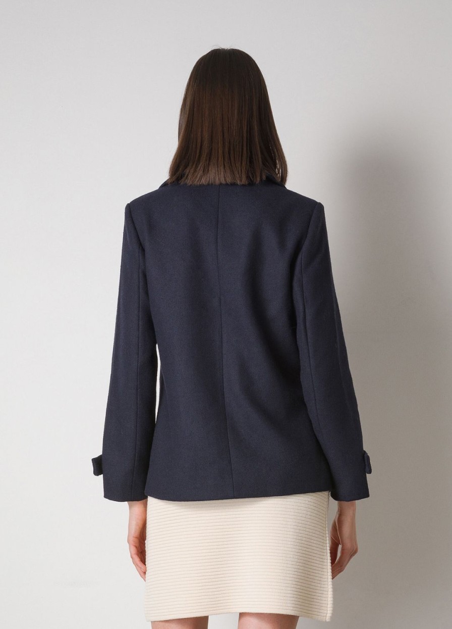 Habillement LES COPAINS Manteaux | Manteau A Double Boutonnage En Laine Melangee Bluscuro