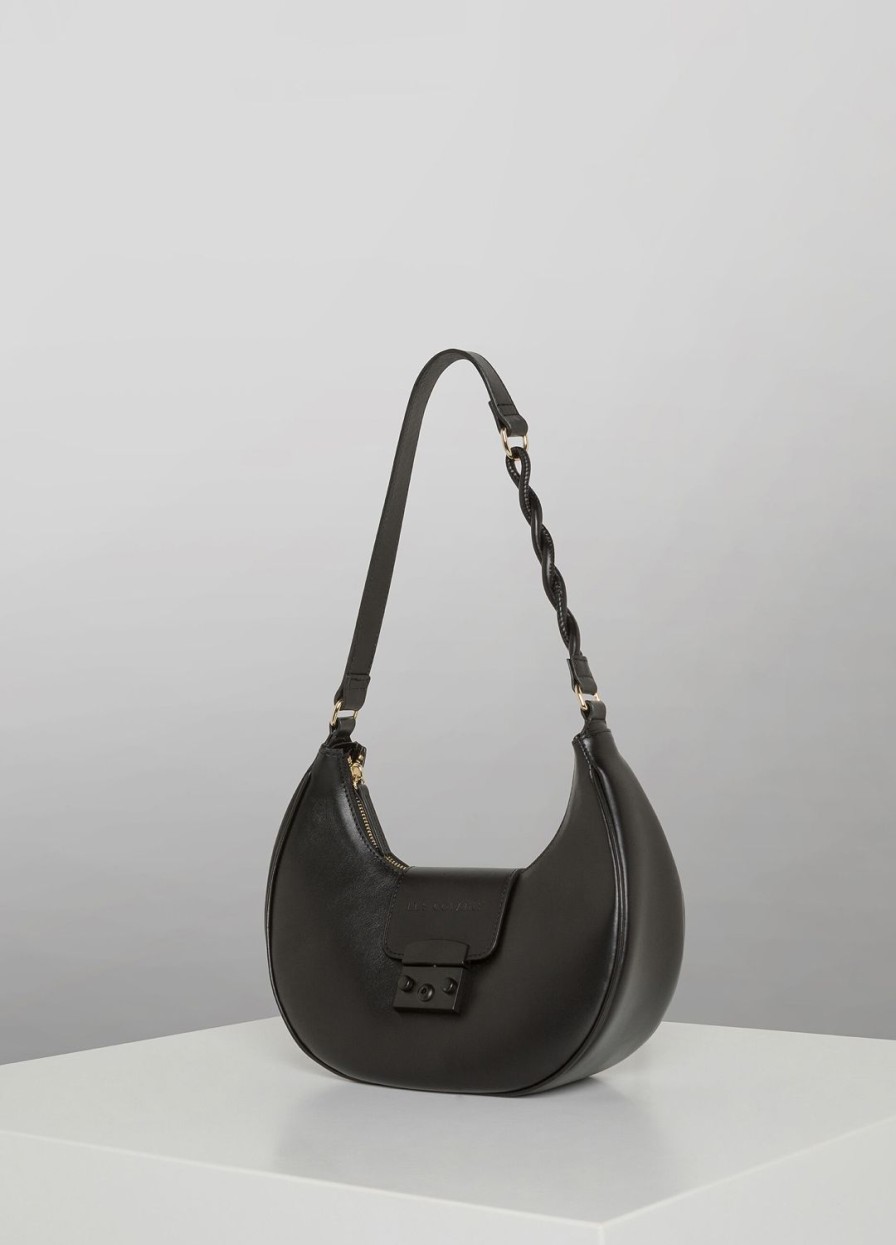 Accessoires LES COPAINS Sacs Portes Epaule | Sac D'Epaule Hobo Noir En Cuir Veritable Nero