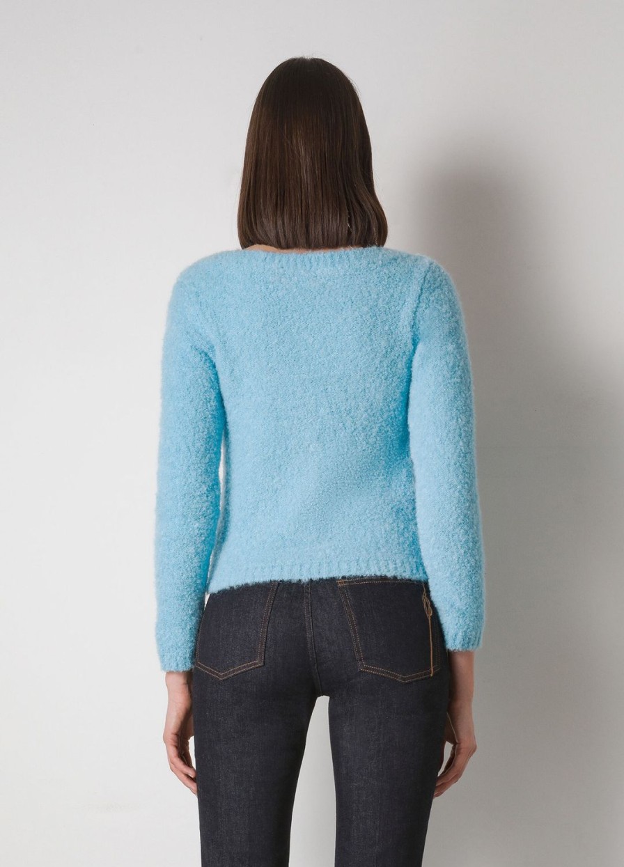 Habillement LES COPAINS Cardigans | Cardigan En Maille En Laine Mohair Melangee Azzurroceleste