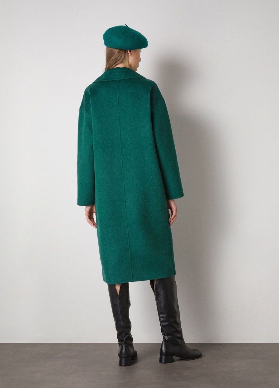 Habillement LES COPAINS Manteaux | Manteau Long Vert Fonce En Laine Melangee Verdescuro