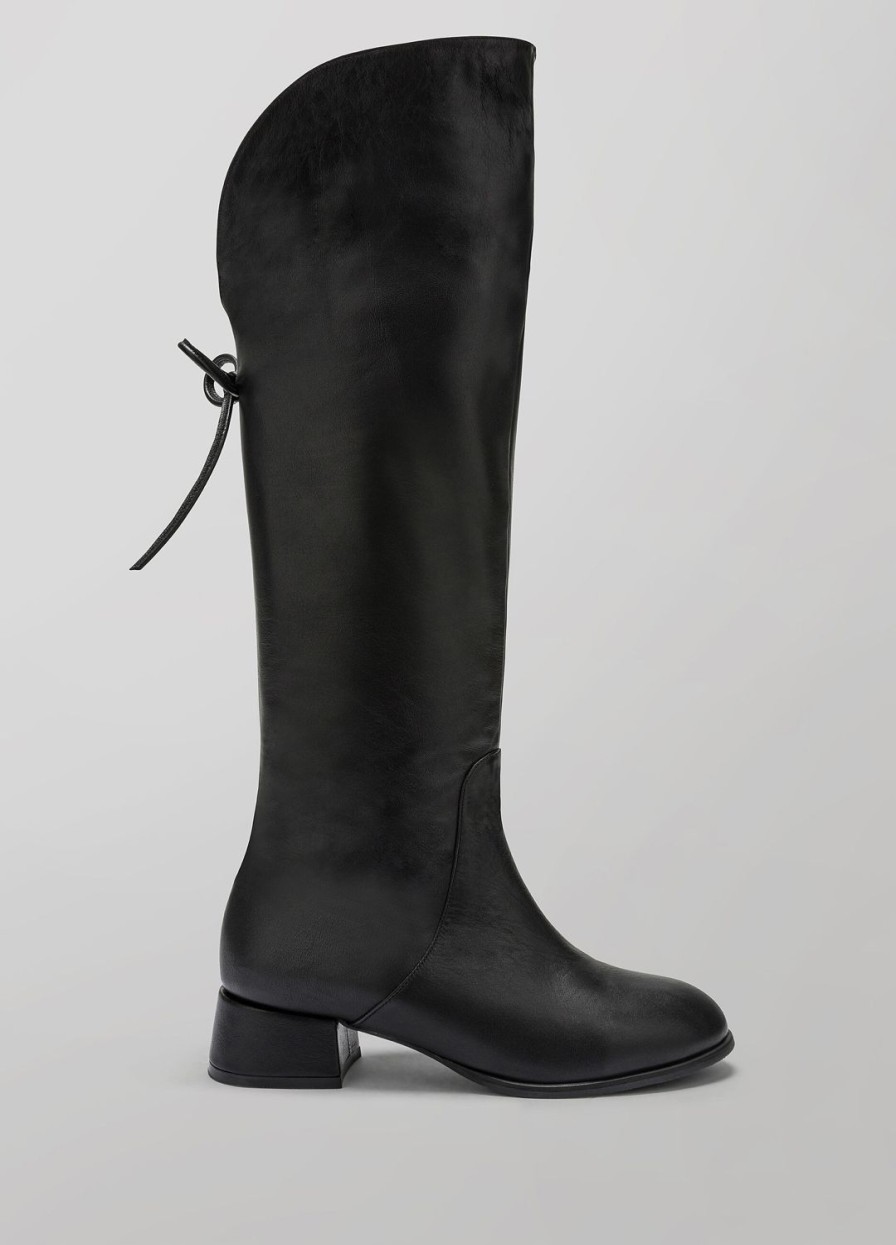 Chaussures LES COPAINS | Bottes Hauteur Genou Noires En Simili-Cuir Nero