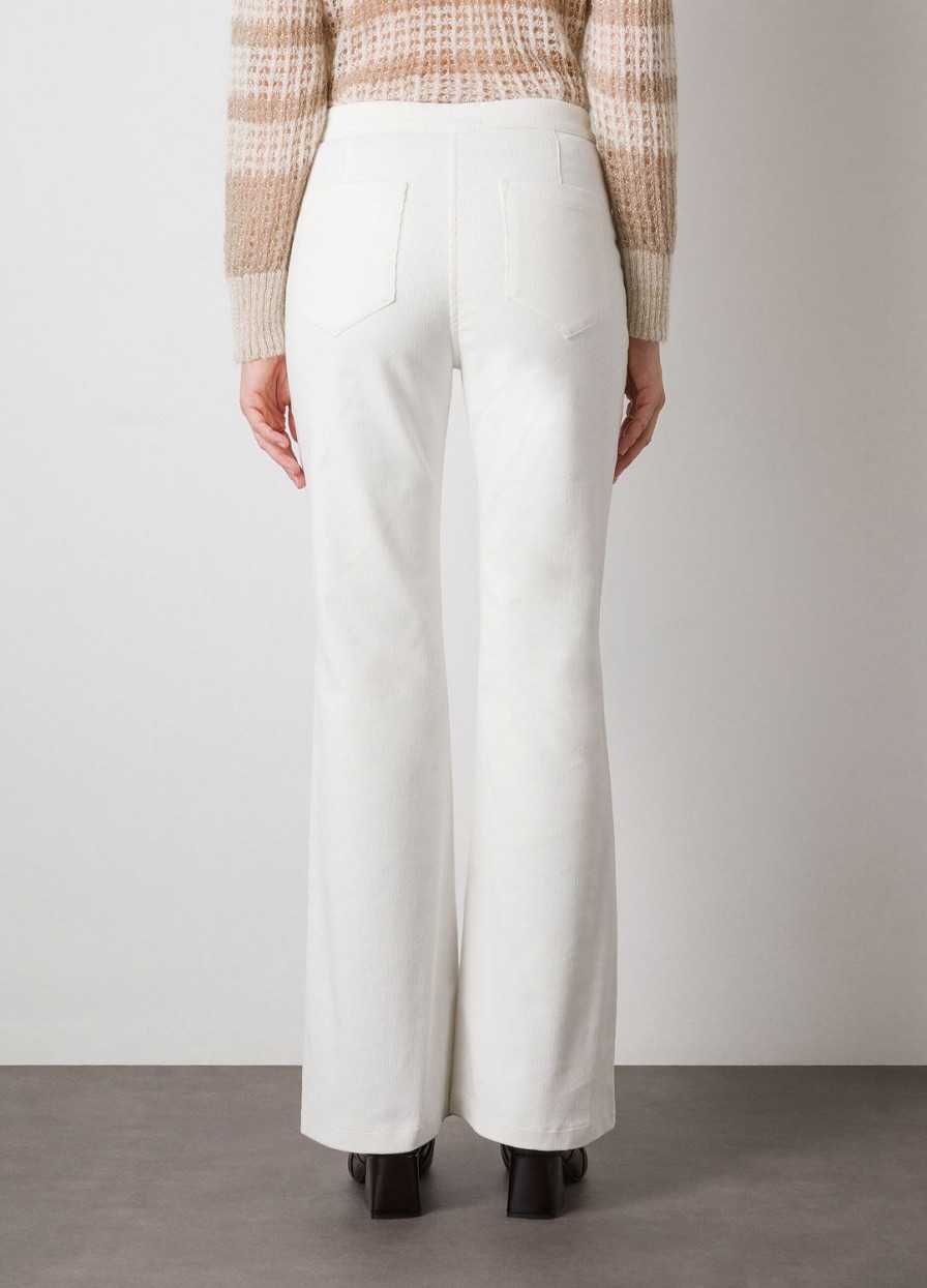 Habillement LES COPAINS Pantalons Wide Flare | Pantalon Blanc Craie En Velours Cotele Flare Fit Biancogesso