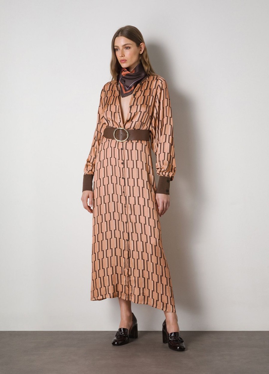 Habillement LES COPAINS Robes Maxi | Robe Longue A Motif Geometrique Marronechiaro