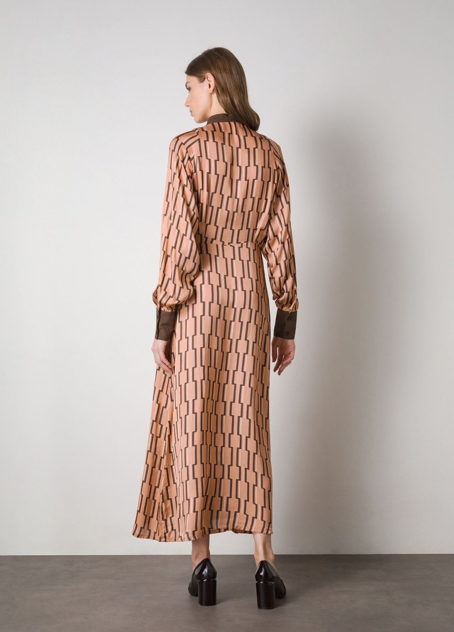 Habillement LES COPAINS Robes Maxi | Robe Longue A Motif Geometrique Marronechiaro